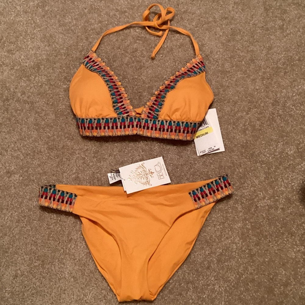 NWT BECCA Multicolor Trim Orange Bikini